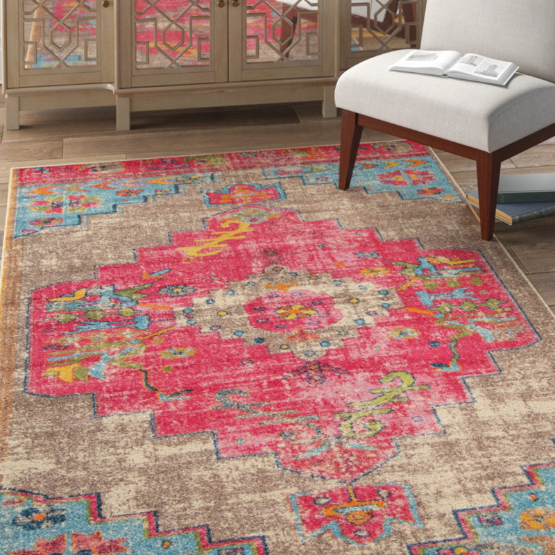 Bungalow Rose Larrick Performance Pink/Brown Rug Wayfair